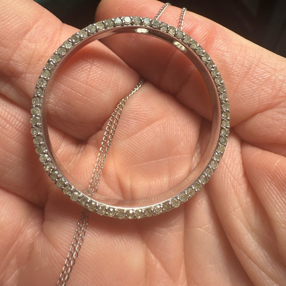 925 Silver Round Rhinestones‎ Pendant Necklace